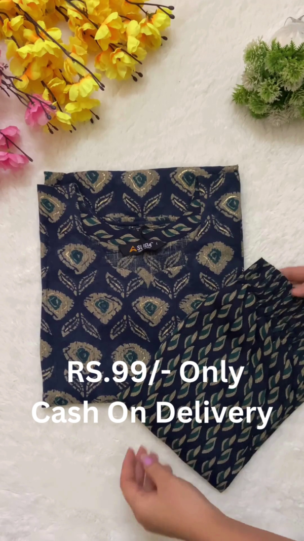 Traditional Ethnic Printed Kurti with Pant Set – Elegant Daily Wear for Women - Image 4