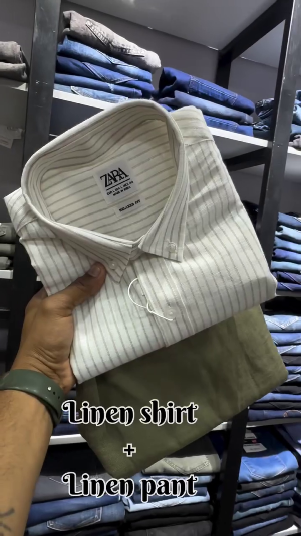 🧥 ZARA Men’s Striped Relaxed Fit Premium Linen Shirt with Olive Green Pure Linen Trousers – Ultimate Summer Comfort Combo - Image 8