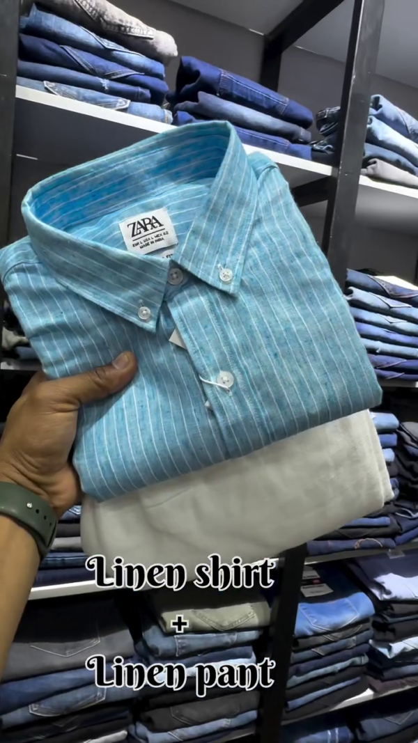 🧥 ZARA Men’s Striped Relaxed Fit Premium Linen Shirt with Olive Green Pure Linen Trousers – Ultimate Summer Comfort Combo - Image 6